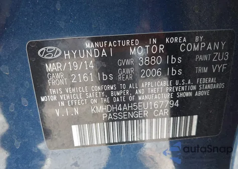 2014 Hyundai Elantra Sport из США, поврежденный, VIN KMHDH4AH5EU167794